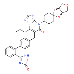 ChemSpider 2D Image | 6-{[2'-(5-Oxo-2,5-dihydro-1,2,4-oxadiazol-3-yl)-4-biphenylyl]methyl}-7-propyl-4-[(3a'R,6a'S)-tetrahydrospiro[cyclohexane-1,2'-furo[3,4-d][1,3]dioxol]-4-yl][1,2,4]triazolo[1,5-a]pyrimidin-5(4H)-one | C33H34N6O6