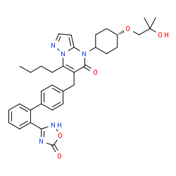 ChemSpider 2D Image | 7-Butyl-4-[4-(2-hydroxy-2-methylpropoxy)cyclohexyl]-6-{[2'-(5-oxo-2,5-dihydro-1,2,4-oxadiazol-3-yl)-4-biphenylyl]methyl}pyrazolo[1,5-a]pyrimidin-5(4H)-one | C35H41N5O5