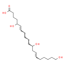 ChemSpider 2D Image | (6E,8E,10E,14E)-5,12,20-Trihydroxy-6,8,10,14-icosatetraenoic acid | C20H32O5