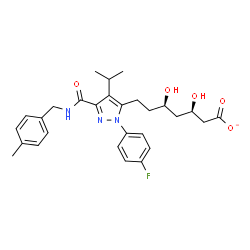 ChemSpider 2D Image | (3R,5R)-7-{1-(4-Fluorophenyl)-4-isopropyl-3-[(4-methylbenzyl)carbamoyl]-1H-pyrazol-5-yl}-3,5-dihydroxyheptanoate | C28H33FN3O5