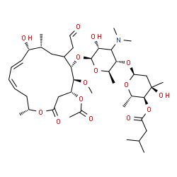 ChemSpider 2D Image | (2S,3S,4R,6S)-6-{[(2R,3S,5R,6S)-6-{[(4R,5S,6S,9R,10R,11E,13Z,16R)-4-Acetoxy-10-hydroxy-5-methoxy-9,16-dimethyl-2-oxo-7-(2-oxoethyl)oxacyclohexadeca-11,13-dien-6-yl]oxy}-4-(dimethylamino)-5-hydroxy-2-m
ethyltetrahydro-2H-pyran-3-yl]oxy}-4-hydroxy-2,4-dimethyltetrahydro-2H-pyran-3-yl 3-methylbutanoate (non-preferred name) | C42H69NO15