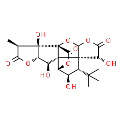 ChemSpider 2D Image | (1R,7S,8S,9R,10S,11R,12R,13S,16S,17R)-6,9,12,17-Tetrahydroxy-16-methyl-8-(2-methyl-2-propanyl)-2,4,14,19-tetraoxahexacyclo[8.7.2.0~1,11~.0~3,7~.0~7,11~.0~13,17~]nonadecane-5,15,18-trione | C20H24O11