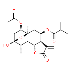 ChemSpider 2D Image | (2S,4R,8S,9R,12R)-12-Acetoxy-1-hydroxy-2,11-dimethyl-7-methylene-6-oxo-5,14-dioxatricyclo[9.2.1.0~4,8~]tetradec-9-yl 2-methylpropanoate | C21H30O8