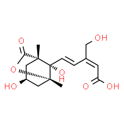ChemSpider 2D Image | (2E,4E)-5-[(1S,3S,8S)-3,8-Dihydroxy-1,5-dimethyl-7-oxo-6-oxabicyclo[3.2.1]oct-8-yl]-3-(hydroxymethyl)-2,4-pentadienoic acid | C15H20O7