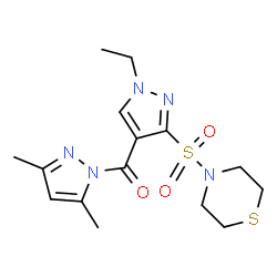 ChemSpider 2D Image | (3,5-Dimethyl-1H-pyrazol-1-yl)[1-ethyl-3-(4-thiomorpholinylsulfonyl)-1H-pyrazol-4-yl]methanone | C15H21N5O3S2
