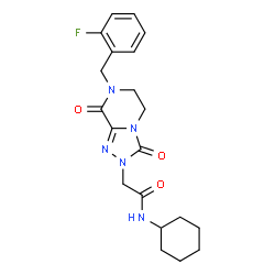 ChemSpider 2D Image | N-Cyclohexyl-2-[7-(2-fluorobenzyl)-3,8-dioxo-5,6,7,8-tetrahydro[1,2,4]triazolo[4,3-a]pyrazin-2(3H)-yl]acetamide | C20H24FN5O3