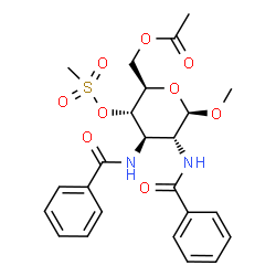 ChemSpider 2D Image | Methyl 6-O-acetyl-2,3-bis(benzoylamino)-2,3-dideoxy-4-O-(methylsulfonyl)-beta-D-glucopyranoside | C24H28N2O9S
