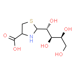 ChemSpider 2D Image | 2-[(1R,2R,3S)-1,2,3,4-Tetrahydroxybutyl]-1,3-thiazolidine-4-carboxylic acid | C8H15NO6S