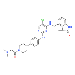 ChemSpider 2D Image | 4-[({5-Chloro-2-[(4-{1-[(dimethylamino)acetyl]-4-piperidinyl}phenyl)amino]-4-pyrimidinyl}amino)methyl]-3,3-dimethyl-1,3-dihydro-2H-indol-2-one | C30H36ClN7O2