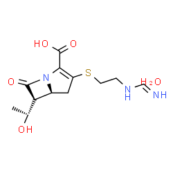 ChemSpider 2D Image | (5S,6S)-6-(1-Hydroxyethyl)-3-({2-[(iminomethyl)amino]ethyl}sulfanyl)-7-oxo-1-azabicyclo[3.2.0]hept-2-ene-2-carboxylic acid hydrate (1:1) | C12H19N3O5S