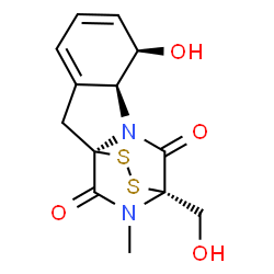 ChemSpider 2D Image | (1R,7R,8S,11S)-7-Hydroxy-11-(hydroxymethyl)-15-methyl-12,13-dithia-9,15-diazatetracyclo[9.2.2.0~1,9~.0~3,8~]pentadeca-3,5-diene-10,14-dione | C13H14N2O4S2