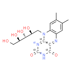 ChemSpider 2D Image | 1-Deoxy-1-[7,8-dimethyl-2,4-dioxo(2,4,4a,10a-~13~C_4_,1,3-~15~N_2_)-3,4-dihydrobenzo[g]pteridin-10(2H)-yl]pentitol | C1313C4H20N215N2O6