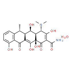 ChemSpider 2D Image | (4S,5R,5aR,6R)-4-(Dimethylamino)-3,5,10,12,12a-pentahydroxy-6-methyl-1,11-dioxo-1,4,4a,5,5a,6,11,12a-octahydro-2-tetracenecarboxamide hydrate (1:1) | C22H26N2O9