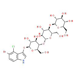 ChemSpider 2D Image | 5-Bromo-4-chloro-1H-indol-3-yl beta-D-glucopyranosyl-(1->4)-beta-L-glucopyranosyl-(1->4)-beta-D-glucopyranoside | C26H35BrClNO16