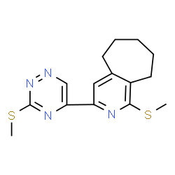 ChemSpider 2D Image | 1-(Methylsulfanyl)-3-[3-(methylsulfanyl)-1,2,4-triazin-5-yl]-6,7,8,9-tetrahydro-5H-cyclohepta[c]pyridine | C15H18N4S2