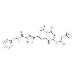 ChemSpider 2D Image | Bis(2-methyl-2-propanyl) {(E)-[(3-{3-[(4-pyridinylmethyl)carbamoyl]-1,2-oxazol-5-yl}propyl)amino]methylylidene}biscarbamate | C24H34N6O6