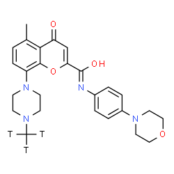ChemSpider 2D Image | 5-Methyl-8-[4-(~3~H_3_)methyl-1-piperazinyl]-N-[4-(4-morpholinyl)phenyl]-4-oxo-4H-chromene-2-carboximidic acid | C26H27T3N4O4
