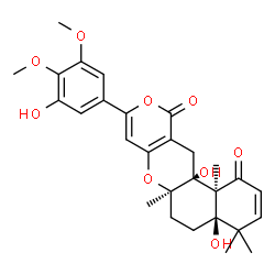 ChemSpider 2D Image | (4aR,6aR,12aS,12bS)-4a,12a-Dihydroxy-9-(3-hydroxy-4,5-dimethoxyphenyl)-4,4,6a,12b-tetramethyl-4a,6,6a,12,12a,12b-hexahydro-4H,11H-benzo[f]pyrano[4,3-b]chromene-1,11(5H)-dione | C28H32O9