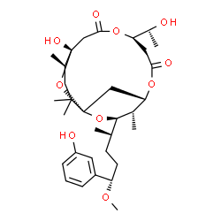 ChemSpider 2D Image | (1S,3R,4S,5S,9R,13S,14R)-13-Hydroxy-9-[(1R)-1-hydroxyethyl]-3-[(2S,5S)-5-(3-hydroxyphenyl)-5-methoxy-2-pentanyl]-4,14,16,16-tetramethyl-2,6,10,17-tetraoxatricyclo[11.3.1.1~1,5~]octadecane-7,11-dione (
non-preferred name) | C32H48O10