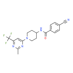ChemSpider 2D Image | 4-Cyano-N-{1-[2-methyl-6-(trifluoromethyl)-4-pyrimidinyl]-4-piperidinyl}benzamide | C19H18F3N5O