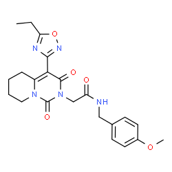 ChemSpider 2D Image | 2-[4-(5-Ethyl-1,2,4-oxadiazol-3-yl)-1,3-dioxo-5,6,7,8-tetrahydro-1H-pyrido[1,2-c]pyrimidin-2(3H)-yl]-N-(4-methoxybenzyl)acetamide | C22H25N5O5