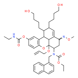 ChemSpider 2D Image | 6a-(Allyloxy)-6-[(ethoxycarbonyl)(1-naphthylmethyl)amino]-1,2-bis(4-hydroxybutyl)-4-(methoxyimino)-1,2,4,5,6,6a,11b,11c-octahydrobenzo[kl]xanthen-10-yl ethylcarbamate | C45H57N3O9