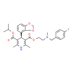 ChemSpider 2D Image | 2-[(4-Fluorobenzyl)(methyl)amino]ethyl isopropyl (4S)-4-(1,3-benzodioxol-4-yl)-2,6-dimethyl-1,4-dihydro-3,5-pyridinedicarboxylate | C29H33FN2O6