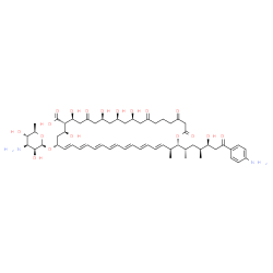 ChemSpider 2D Image | (10R,12S,14S,18S,19S,20S,22R,23E,25E,27E,29E,31E,33E,35E,37S,38R)-22-[(3-Amino-3,6-dideoxy-beta-D-mannopyranosyl)oxy]-38-[(2S,4S,5S)-7-(4-aminophenyl)-5-hydroxy-4-methyl-7-oxo-2-heptanyl]-10,12,14,18,
20-pentahydroxy-37-methyl-2,4,8,16-tetraoxooxacyclooctatriaconta-23,25,27,29,31,33,35-heptaene-19-carboxylic acid | C59H84N2O18