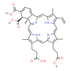 ChemSpider 2D Image | 3-[(2Z,6Z,11Z,17Z,23R,24S)-22,23-Bis(methoxycarbonyl)-9-(3-methoxy-3-oxopropyl)-4,10,15,24-tetramethyl-14-vinyl-25,26,27,28-tetraazahexacyclo[16.6.1.1~3,6~.1~8,11~.1~13,16~.0~19,24~]octacosa-1(25),2,4
,6,8(27),9,11,13,15,17,19,21-dodecaen-5-yl]propanoic acid | C41H42N4O8
