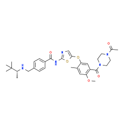 ChemSpider 2D Image | N-[5-({5-[(4-Acetyl-1-piperazinyl)carbonyl]-4-methoxy-2-methylphenyl}sulfanyl)-1,3-thiazol-2-yl]-4-({[(2R)-3,3-dimethyl-2-butanyl]amino}methyl)benzamide | C32H41N5O4S2