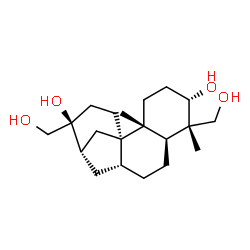 ChemSpider 2D Image | (1R,2R,5S,6S,7S,10R,12S,13S)-6,13-Bis(hydroxymethyl)-2,6-dimethyltetracyclo[10.3.1.0~1,10~.0~2,7~]hexadecane-5,13-diol | C20H34O4