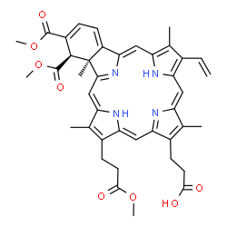 ChemSpider 2D Image | 3-[(2Z,6Z,11Z,17Z,23R,24S)-22,23-Bis(methoxycarbonyl)-5-(3-methoxy-3-oxopropyl)-4,10,15,24-tetramethyl-14-vinyl-25,26,27,28-tetraazahexacyclo[16.6.1.1~3,6~.1~8,11~.1~13,16~.0~19,24~]octacosa-1(25),2,4
,6,8(27),9,11,13,15,17,19,21-dodecaen-9-yl]propanoic acid | C41H42N4O8