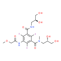 ChemSpider 2D Image | N,N'-Bis[(2S)-2,3-dihydroxypropyl]-2,4,6-triiodo-5-[(methoxyacetyl)amino]-N-methylisophthalamide | C18H24I3N3O8