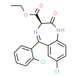 ChemSpider 2D Image | Ethyl (3R)-7-chloro-5-(2-chlorophenyl)-2-oxo-2,3-dihydro-1H-1,4-benzodiazepine-3-carboxylate | C18H14Cl2N2O3