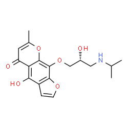 ChemSpider 2D Image | 4-Hydroxy-9-[(2R)-2-hydroxy-3-(isopropylamino)propoxy]-7-methyl-5H-furo[3,2-g]chromen-5-one | C18H21NO6