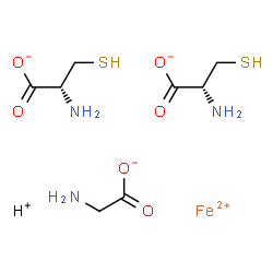 ChemSpider 2D Image | Iron(2+) hydrogen aminoacetate (2R)-2-amino-3-sulfanylpropanoate (1:1:1:2) | C8H17FeN3O6S2