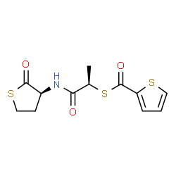 ChemSpider 2D Image | S-[(2R)-1-Oxo-1-{[(3S)-2-oxotetrahydro-3-thiophenyl]amino}-2-propanyl] 2-thiophenecarbothioate | C12H13NO3S3