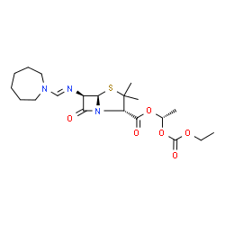 ChemSpider 2D Image | (1R)-1-[(Ethoxycarbonyl)oxy]ethyl (2S,5R,6R)-6-[(E)-(1-azepanylmethylene)amino]-3,3-dimethyl-7-oxo-4-thia-1-azabicyclo[3.2.0]heptane-2-carboxylate | C20H31N3O6S