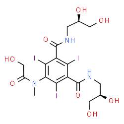 ChemSpider 2D Image | N,N'-Bis[(2R)-2,3-dihydroxypropyl]-5-[glycoloyl(methyl)amino]-2,4,6-triiodoisophthalamide | C17H22I3N3O8