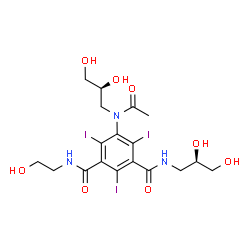 ChemSpider 2D Image | 5-{Acetyl[(2S)-2,3-dihydroxypropyl]amino}-N-[(2R)-2,3-dihydroxypropyl]-N'-(2-hydroxyethyl)-2,4,6-triiodoisophthalamide | C18H24I3N3O8