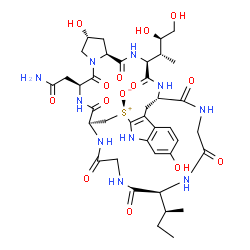 ChemSpider 2D Image | (1S,4S,8R,10S,13S,16S,34S)-4-(2-Amino-2-oxoethyl)-34-[(2S)-2-butanyl]-13-[(2R,3R)-3,4-dihydroxy-2-butanyl]-8,22-dihydroxy-2,5,11,14,30,33,36,39-octaoxo-27-thionia-3,6,12,15,25,29,32,35,38-nonaazapenta
cyclo[14.12.11.0~6,10~.0~18,26~.0~19,24~]nonatriaconta-18(26),19,21,23-tetraen-27-olate | C39H54N10O14S