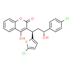ChemSpider 2D Image | 3-[(1R,3R)-3-(4-Chlorophenyl)-1-(5-chloro-2-thienyl)-3-hydroxypropyl]-4-hydroxy-2H-chromen-2-one | C22H16Cl2O4S