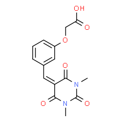 ChemSpider 2D Image | {3-[(1,3-Dimethyl-2,4,6-trioxotetrahydro-5(2H)-pyrimidinylidene)methyl]phenoxy}acetic acid | C15H14N2O6