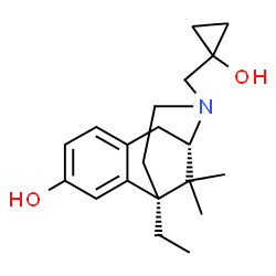 ChemSpider 2D Image | (1R,9S)-1-Ethyl-10-[(1-hydroxycyclopropyl)methyl]-13,13-dimethyl-10-azatricyclo[7.3.1.0~2,7~]trideca-2,4,6-trien-4-ol | C20H29NO2