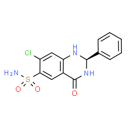 ChemSpider 2D Image | (2R)-7-Chloro-4-oxo-2-phenyl-1,2,3,4-tetrahydro-6-quinazolinesulfonamide | C14H12ClN3O3S