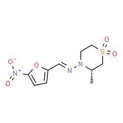 ChemSpider 2D Image | (E)-N-[(3S)-3-Methyl-1,1-dioxido-4-thiomorpholinyl]-1-(5-nitro-2-furyl)methanimine | C10H13N3O5S