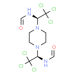ChemSpider 2D Image | N,N'-{1,4-Piperazinediylbis[(1R)-2,2,2-trichloro-1,1-ethanediyl]}diformamide | C10H14Cl6N4O2