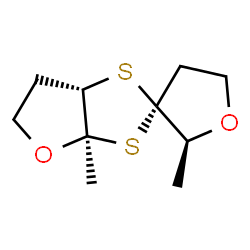 ChemSpider 2D Image | (2R,2'S,3aR,6aS)-2',3a-Dimethylhexahydrospiro[1,3-dithiolo[4,5-b]furan-2,3'-furan] (non-preferred name) | C10H16O2S2