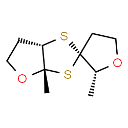ChemSpider 2D Image | (2S,2'R,3aS,6aS)-2',3a-Dimethylhexahydrospiro[1,3-dithiolo[4,5-b]furan-2,3'-furan] (non-preferred name) | C10H16O2S2