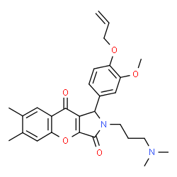ChemSpider 2D Image | 1-[4-(Allyloxy)-3-methoxyphenyl]-2-[3-(dimethylamino)propyl]-6,7-dimethyl-1,2-dihydrochromeno[2,3-c]pyrrole-3,9-dione | C28H32N2O5